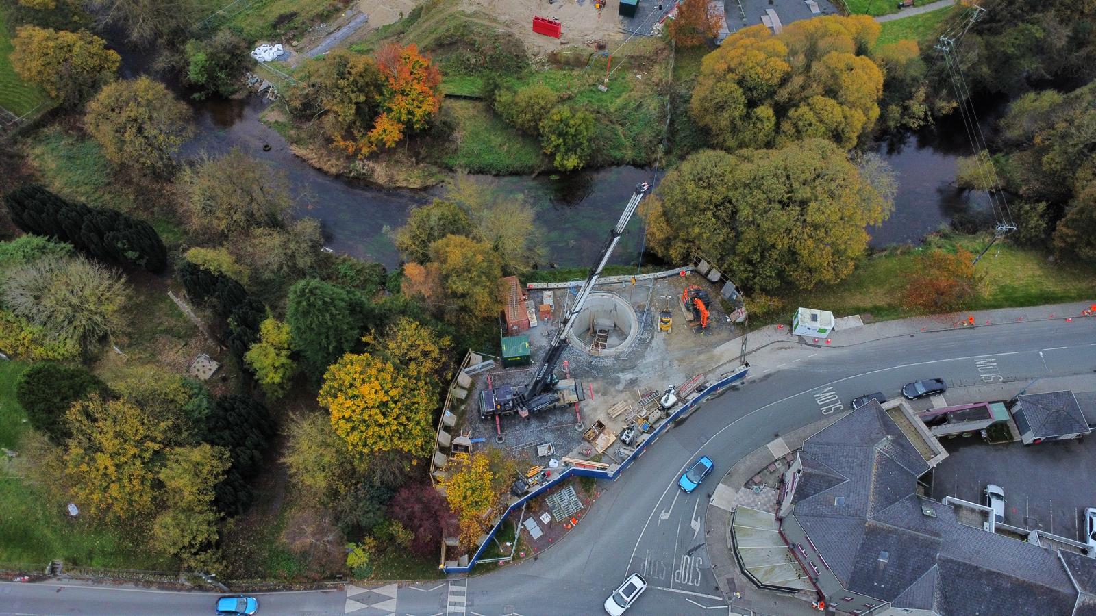 overhead view of Tullow Wastewater Network Upgrade