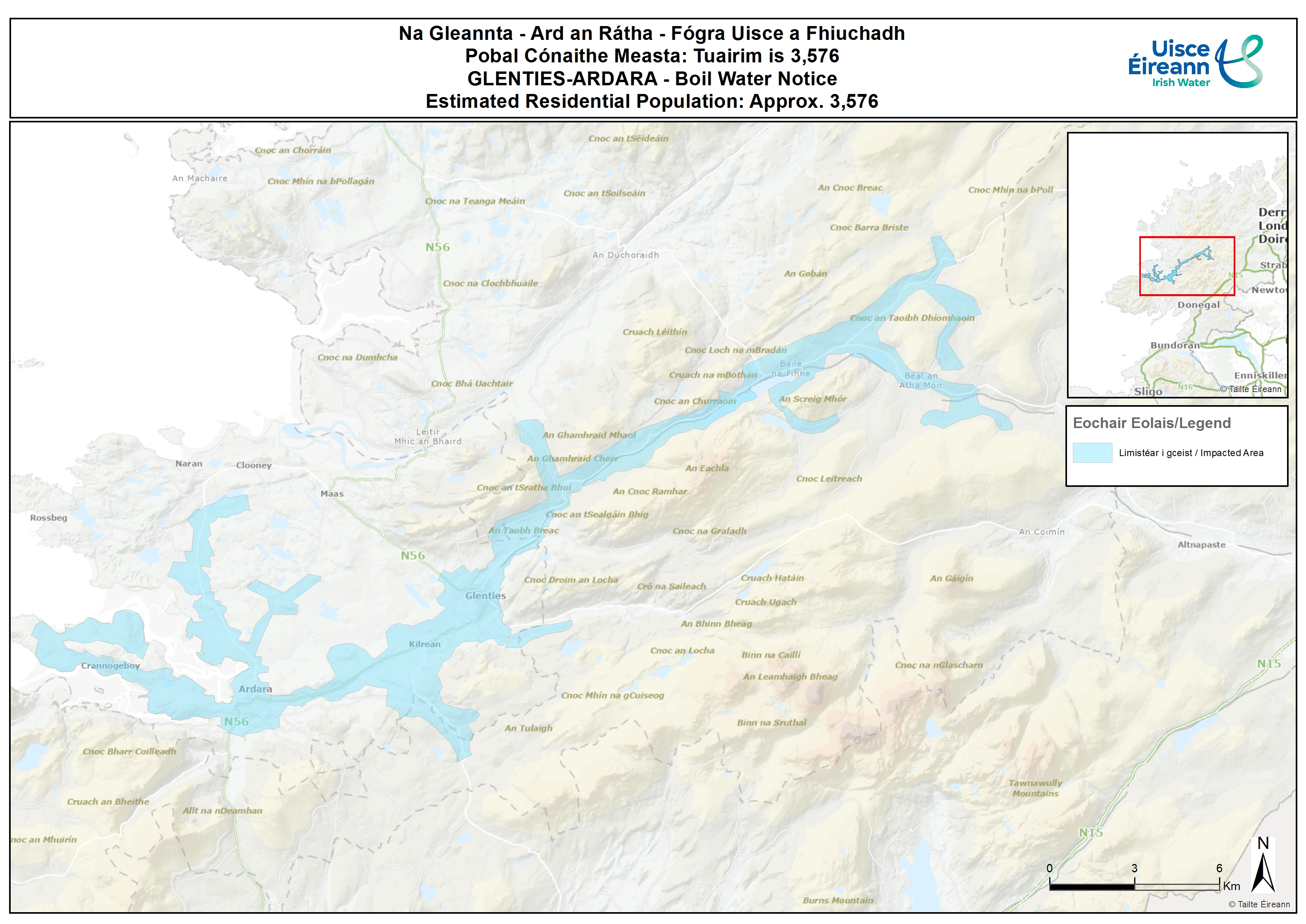 Map of the affected area for the Glenties-Ardara Boil Water Notice