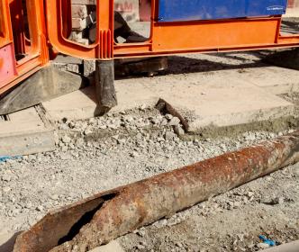 A broken pipe on a construction site